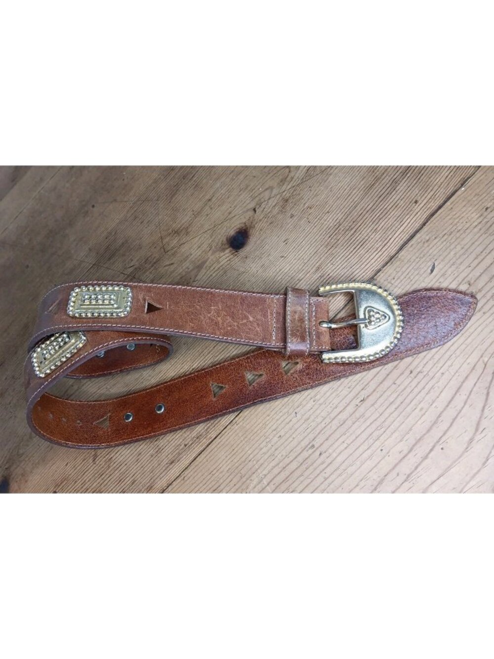 Vintage Belt The Limited Womens S Brown Leather Goldtone Buckle Laser Cut Outs